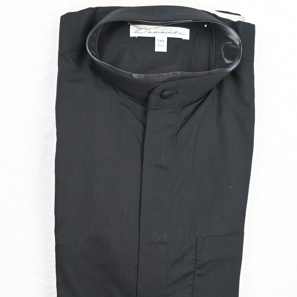 Diamante Dress Shirt Mens Small Black Banded Collar Hidden Placket NWT